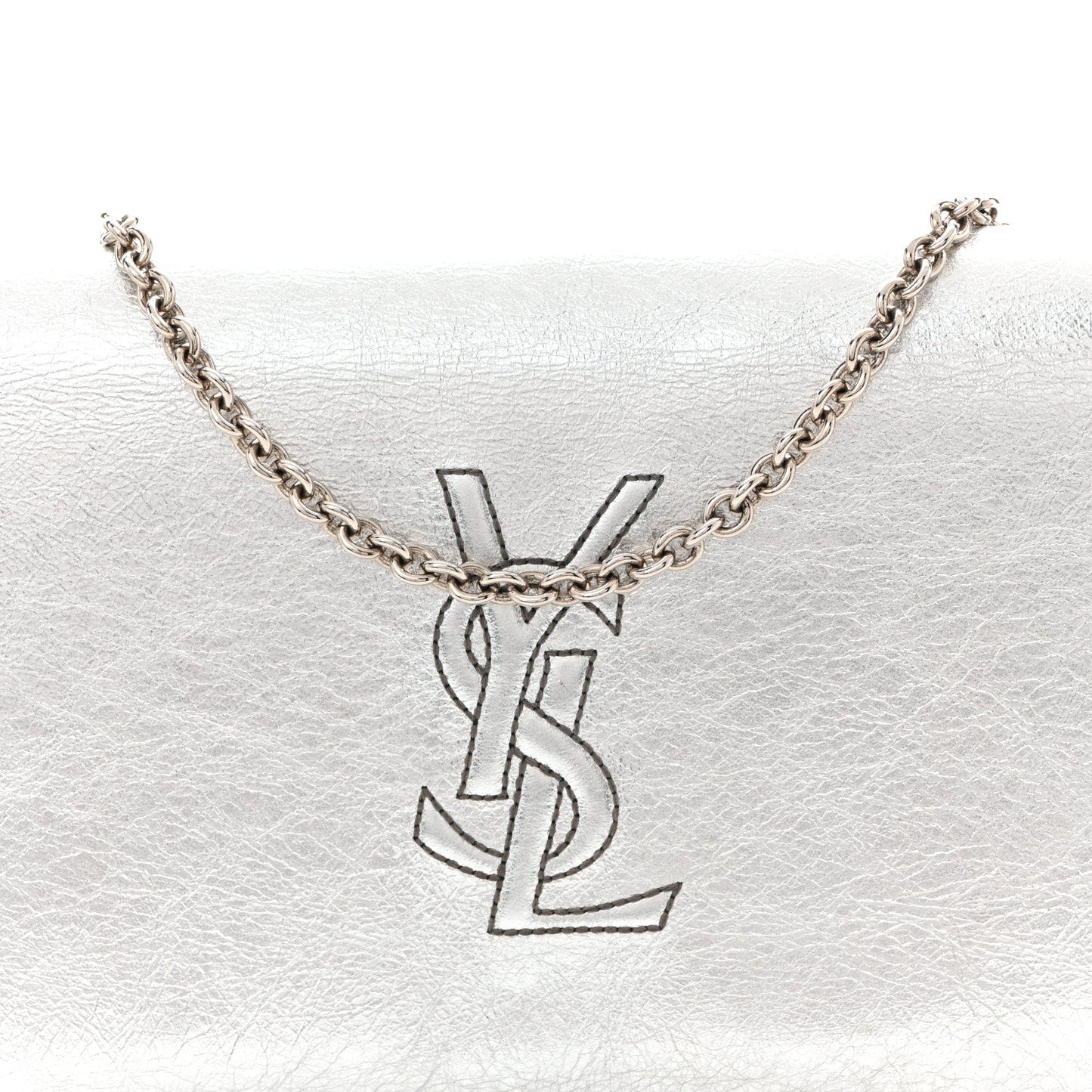 Metallic Crinkled Calfskin Belle de Jour Chain Clutch Silver