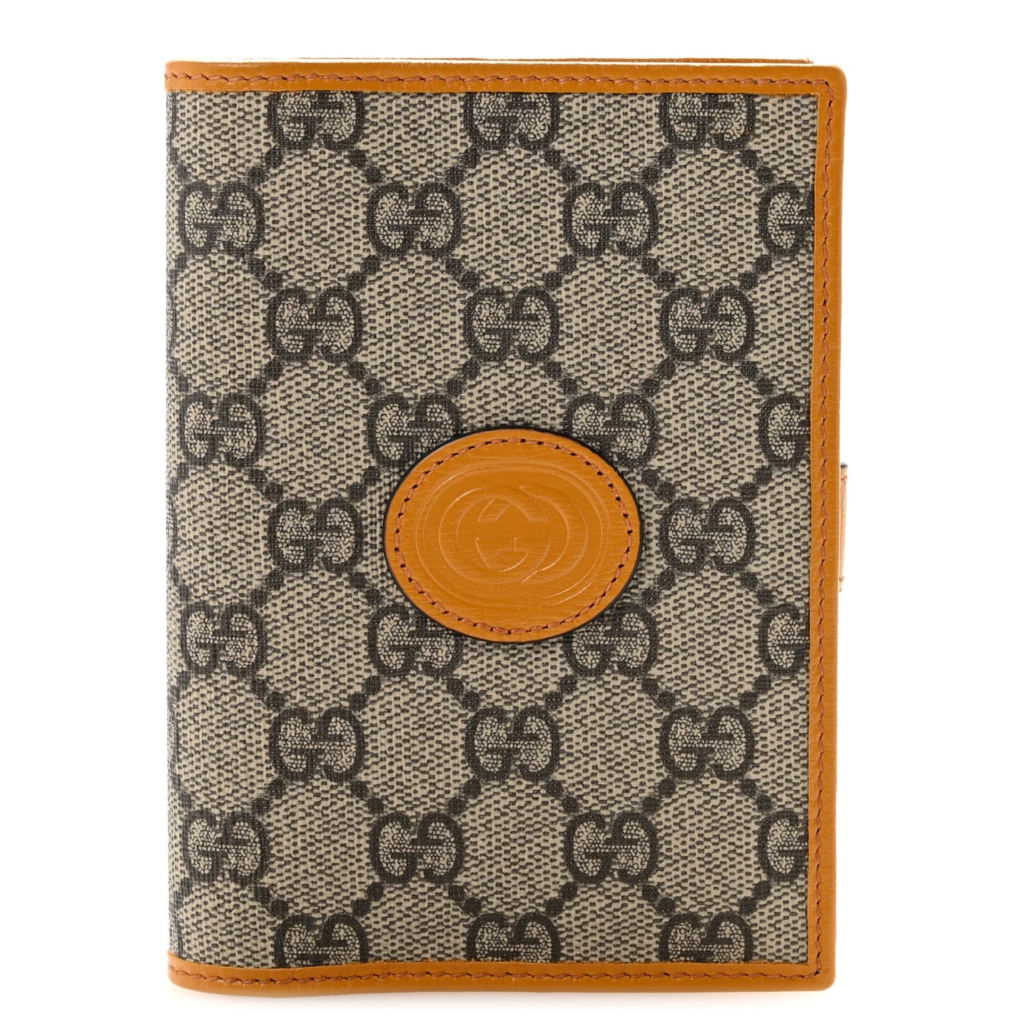 GG Supreme Monogram Textured Calfskin Retro Interlocking G Passport Case Beige Yellow