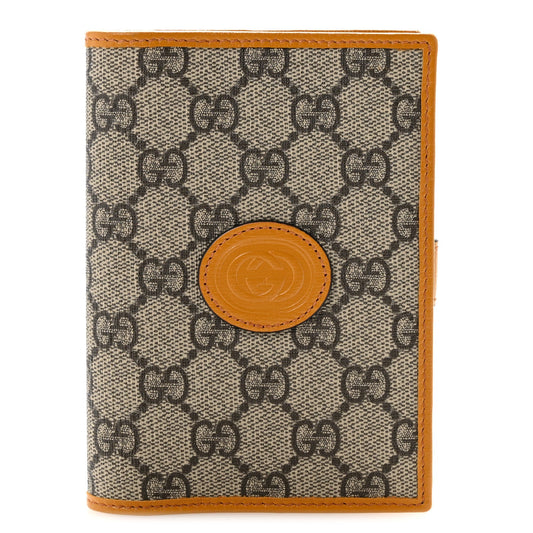 GG Supreme Monogram Textured Calfskin Retro Interlocking G Passport Case Beige Yellow