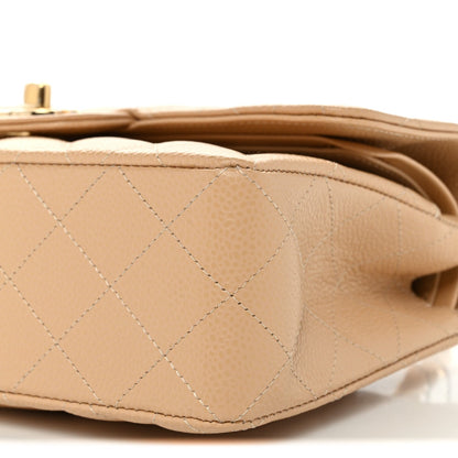 Caviar Quilted Small Double Flap Beige