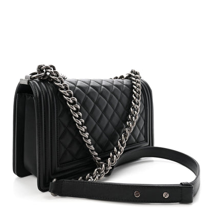 Calfskin Quilted Medium Boy Flap Black