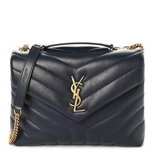 Calfskin Y Quilted Monogram Small Loulou Chain Satchel Dark Smog