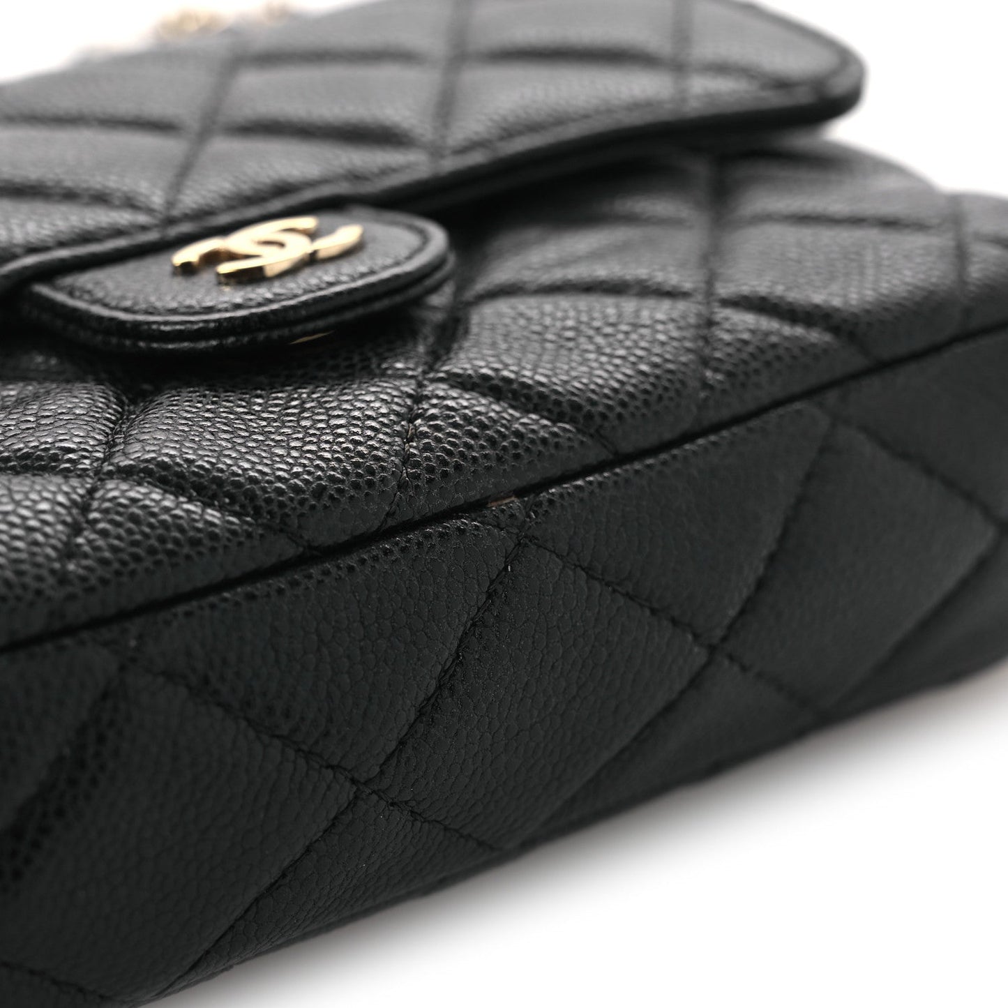 Caviar Quilted Flap Phone Holder With Chain Black