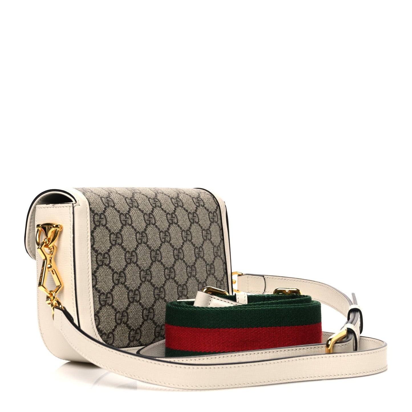 GG Supreme Monogram Web Mini Horsebit 1955 Shoulder Bag Beige Mystic White