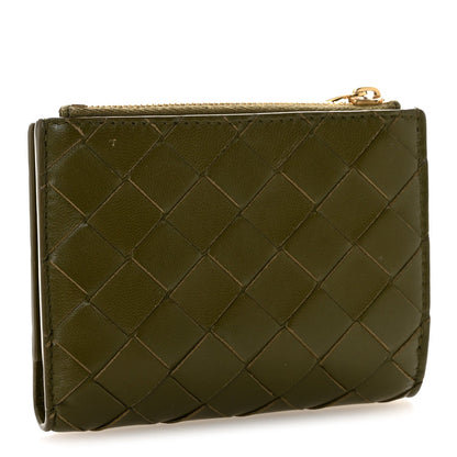 Nappa Intrecciato Small Bi-Fold Zip Wallet Kaki Fondent