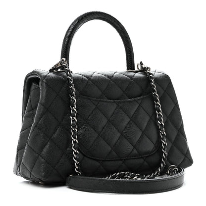Caviar Lizard Embossed Quilted Mini Coco Handle Flap Black