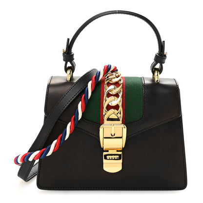 Calfskin Mini Sylvie Top Handle Bag Black