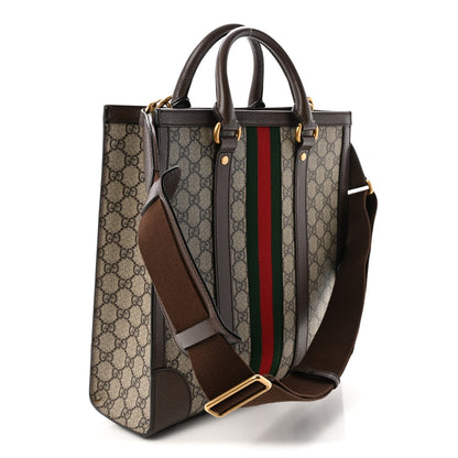 GG Supreme Monogram Textured Dollar Calfskin Web Medium Ophidia Tote Bag Beige Ebony