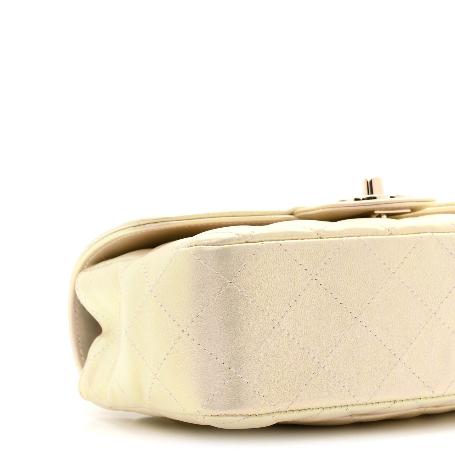 Iridescent Lambskin Quilted Mini Rectangular Flap Ivory