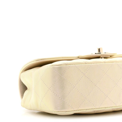 Iridescent Lambskin Quilted Mini Rectangular Flap Ivory