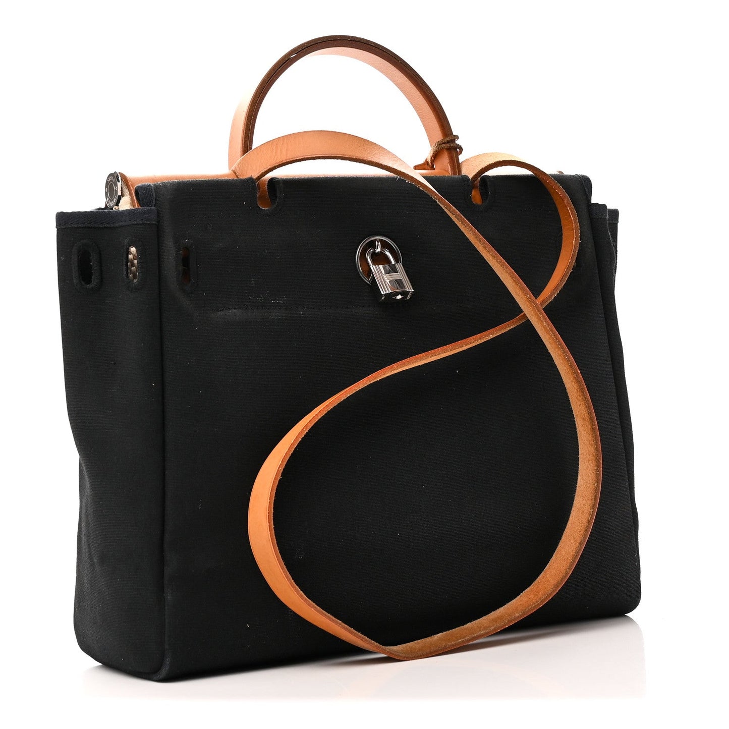 Toile Vache Calfskin Herbag 30 PM Black Natural