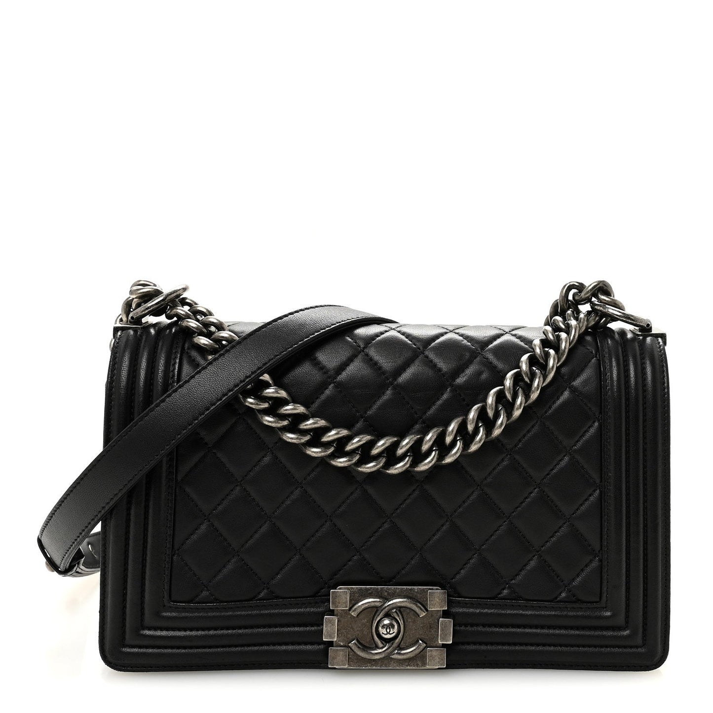 Lambskin Quilted Medium Boy Flap Black