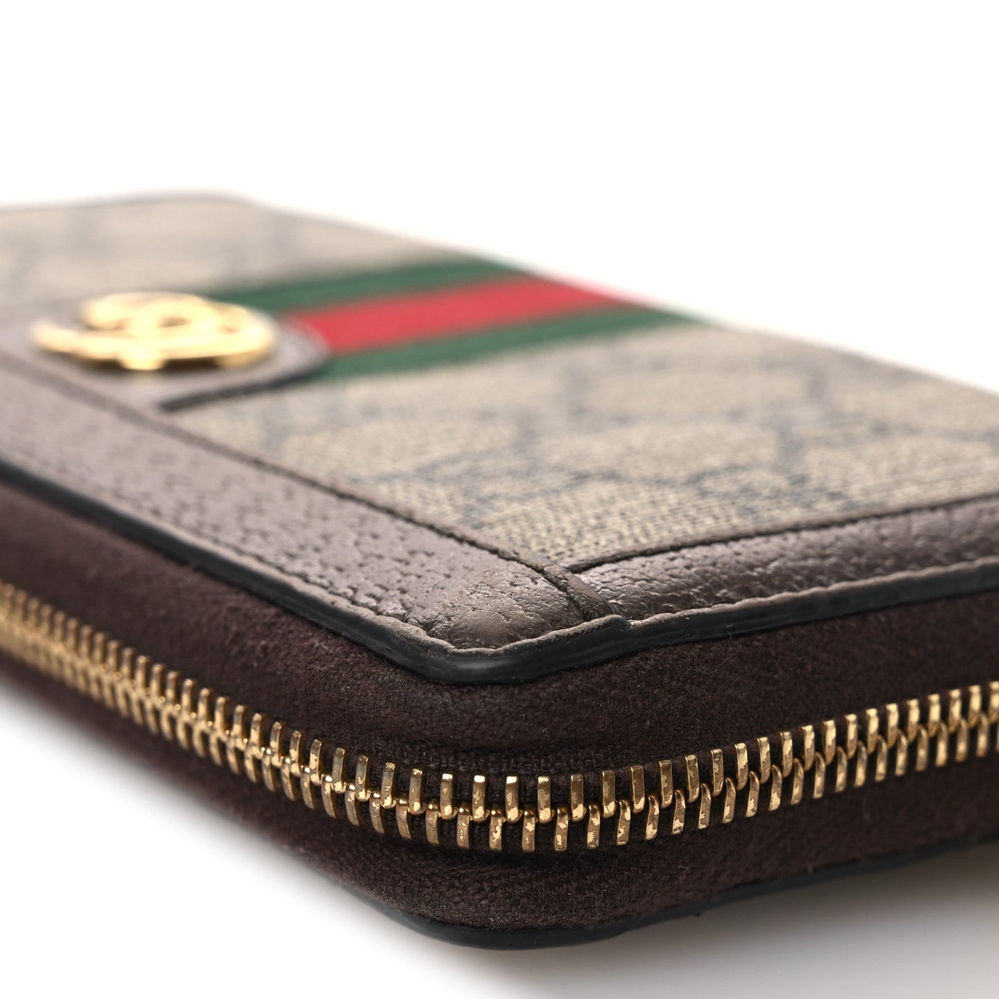 GG Supreme Monogram Web Ophidia Zip Around Wallet Brown