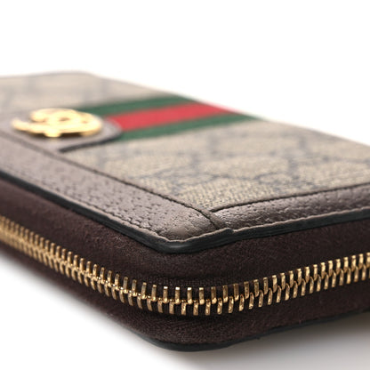 GG Supreme Monogram Web Ophidia Zip Around Wallet Brown