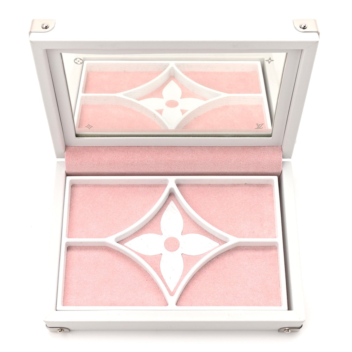 Calfskin Mirror Monogram Etched Jewelry Box Trunksu White