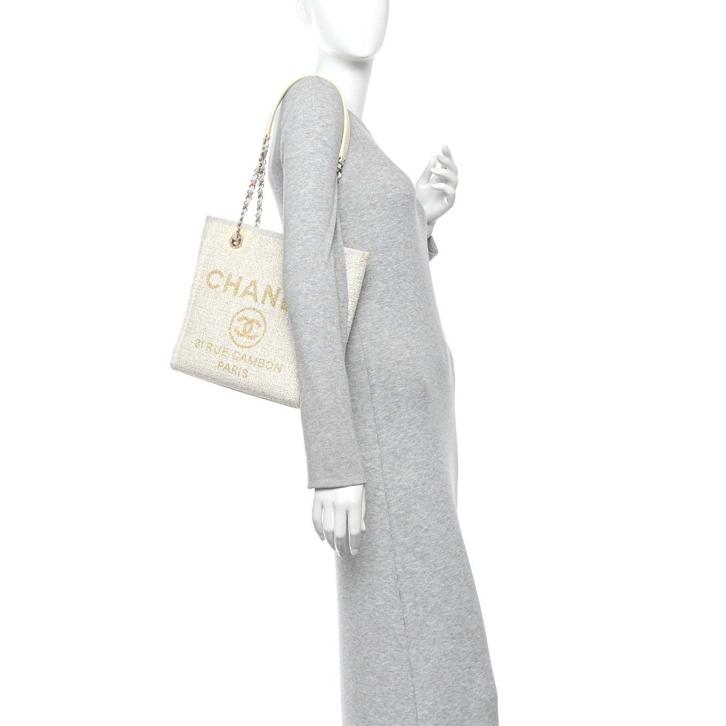 Lurex Boucle Mini Deauville Tote White