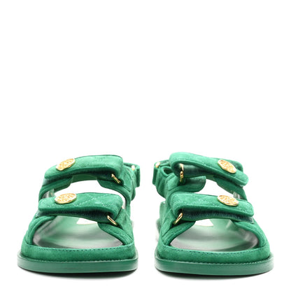 Suede Calfskin Velcro Dad Sandals 37 Blue Green