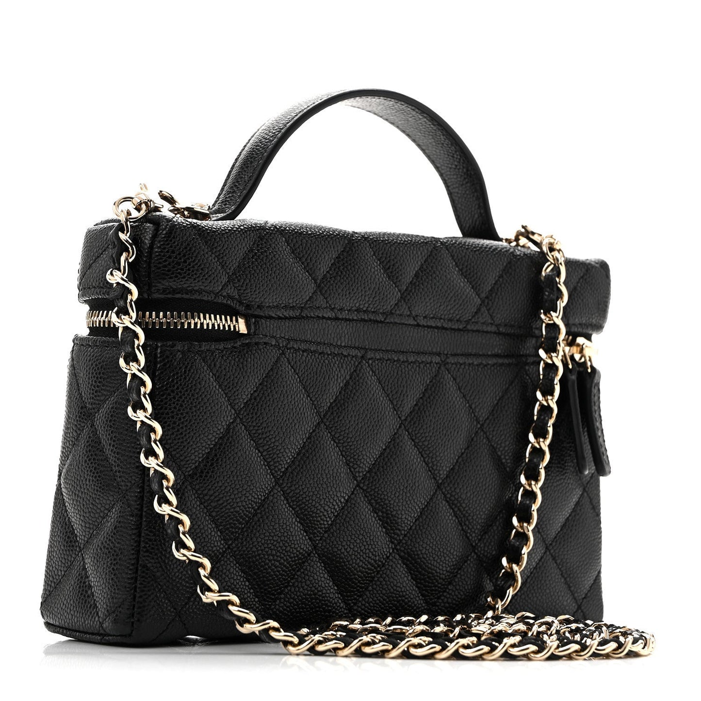 Caviar Quilted Top Handle Slim Vanity With Chain Black