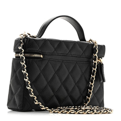 Caviar Quilted Top Handle Slim Vanity With Chain Black