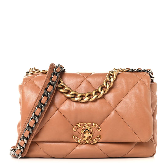 Lambskin Quilted Medium Chanel 19 Flap Brown