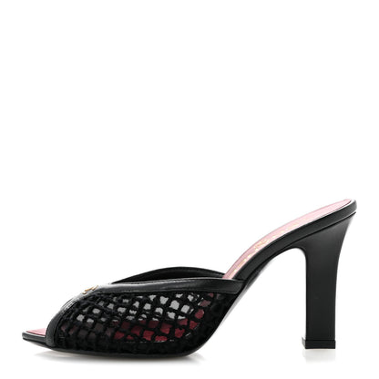 Mesh Cotton Lambskin Coco Beach Mules 36 Black