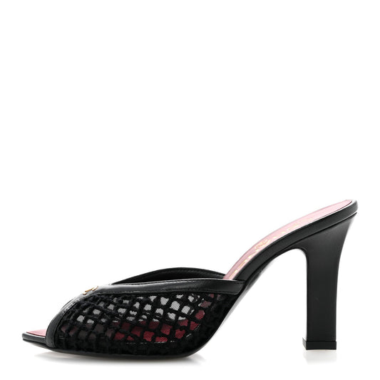 Mesh Cotton Lambskin Coco Beach Mules 36 Black