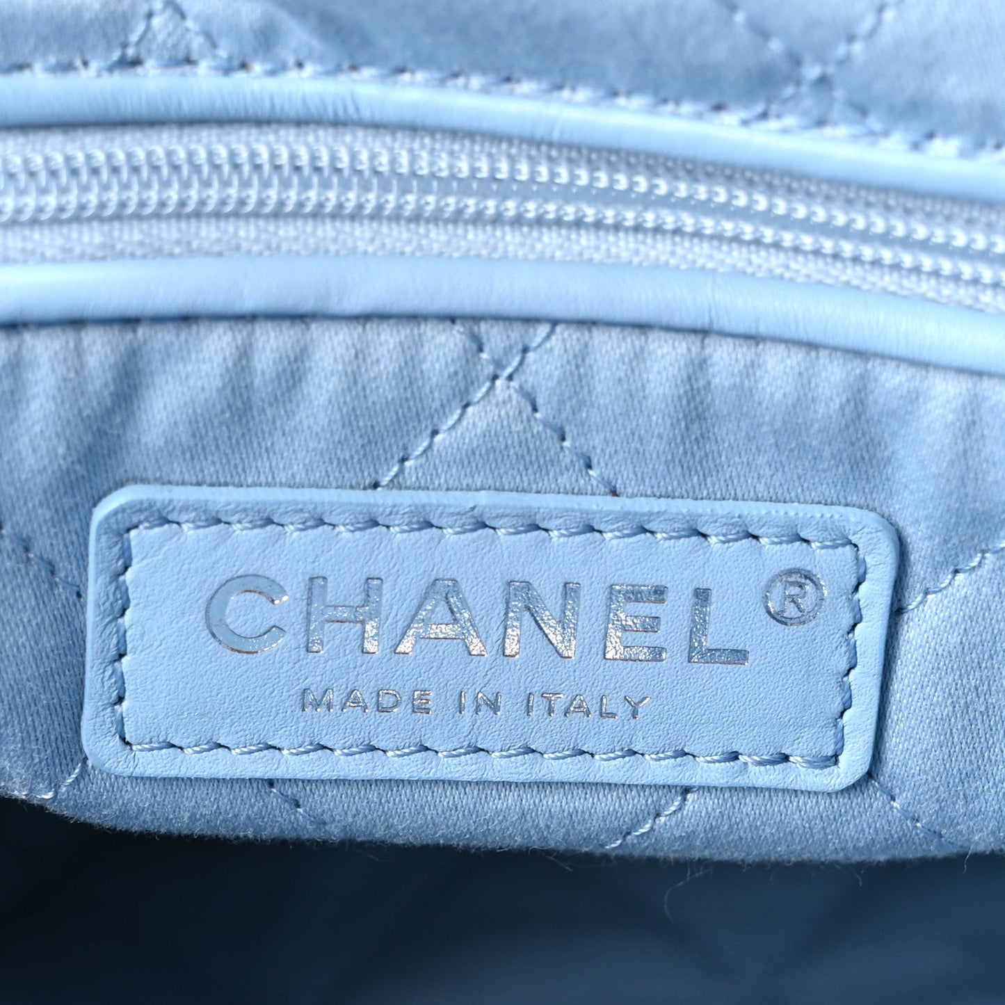 Denim Quilted Small Chanel 22 Light Blue