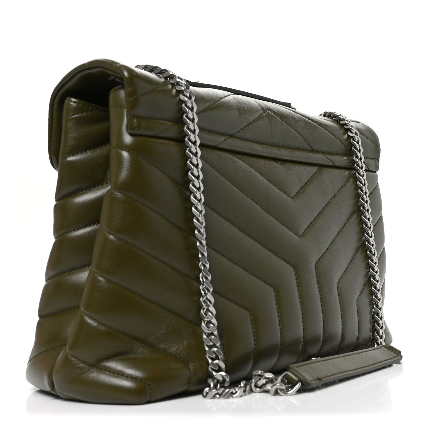 Calfskin Y Quilted Monogram Medium Loulou Chain Satchel Military Olive