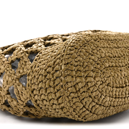 Yarn Raffia Effect Crochet Embroidered Mini Logo Tote Oliva