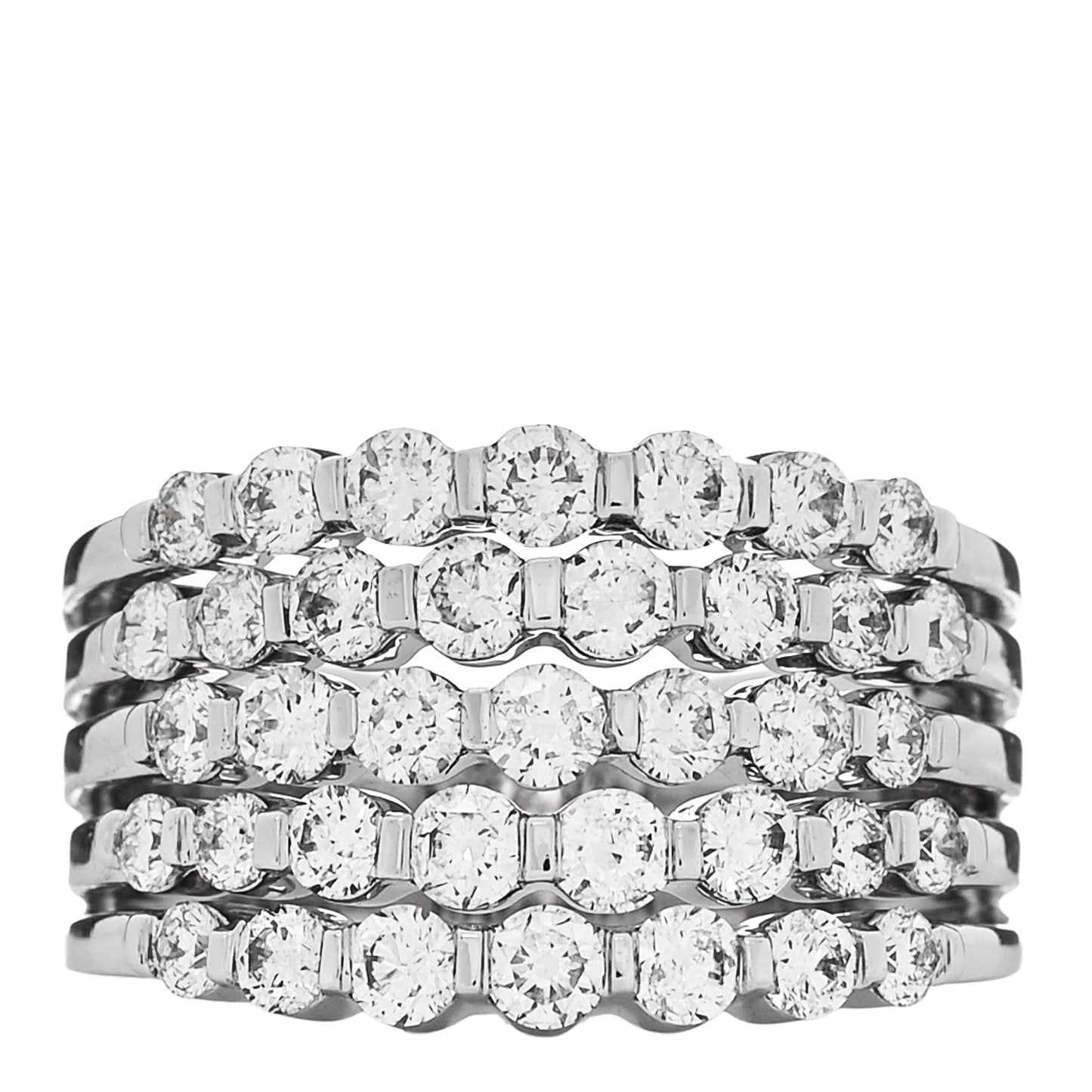 14K White Gold Diamond 1.90ctw Five Row Band Ring 53 6.25