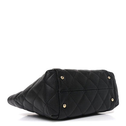Caviar Quilted Small Shopping Tote Black