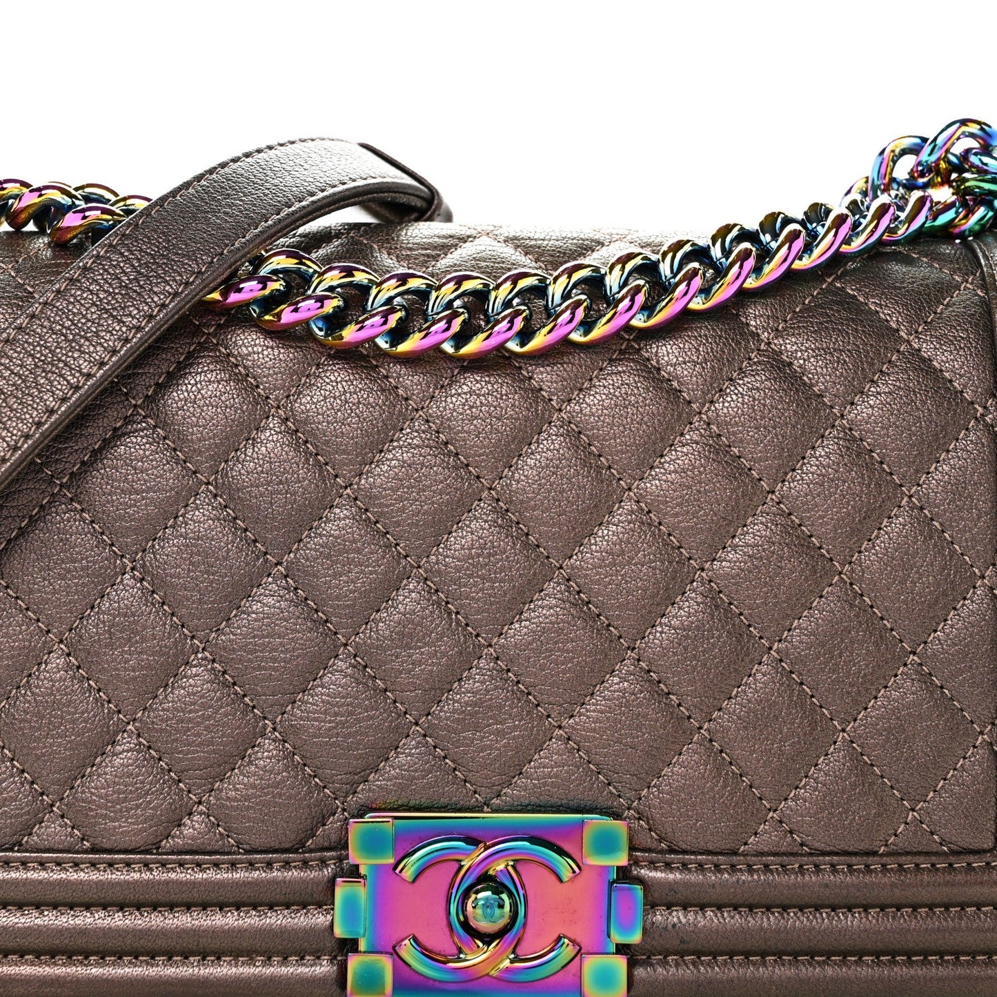 Iridescent Goatskin Quilted Medium Boy Flap Dark Gold