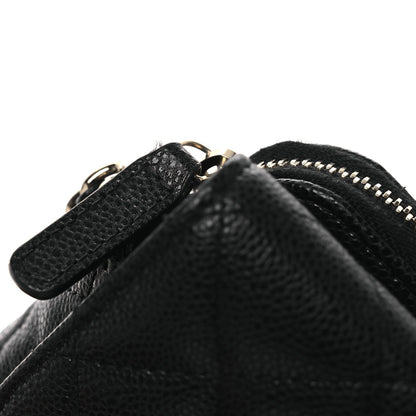 Caviar Quilted Flap Phone Holder With Chain Black