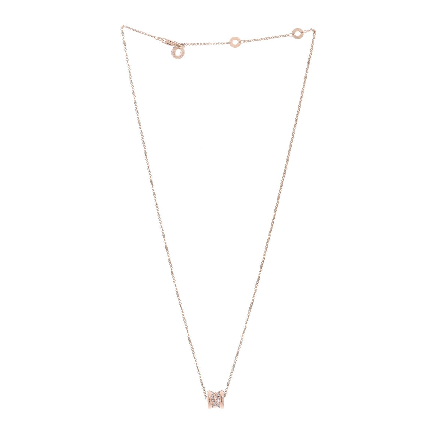 18K Rose Gold Diamond Small B.Zero1 Pave Pendant Necklace