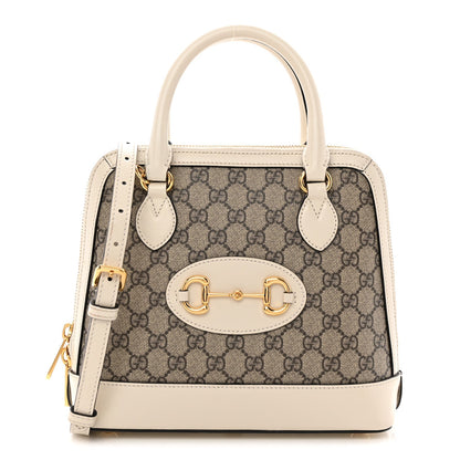 GG Supreme Monogram Azalea Calfskin Small Horsebit 1955 Top Handle Bag Beige Ebony Mystic White