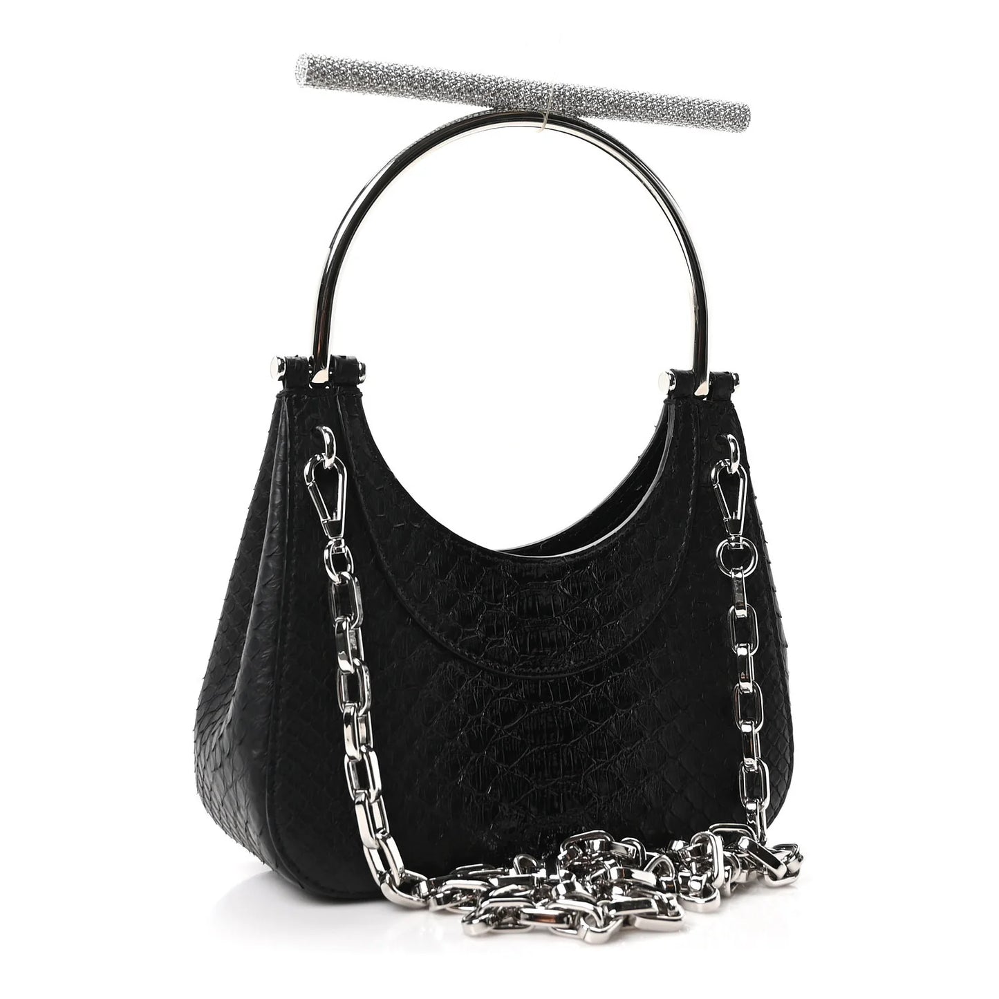 Alexander McQueen Snakeskin Crystal Mini T Bar Top Handle Black