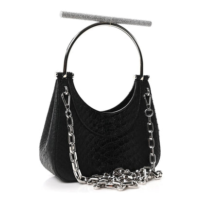 Alexander McQueen Snakeskin Crystal Mini T Bar Top Handle Black