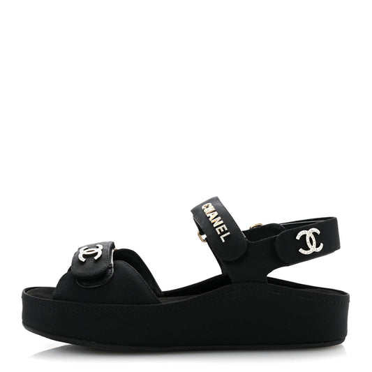 Grosgrain Crystal Logo Platform Sandals 38 Black