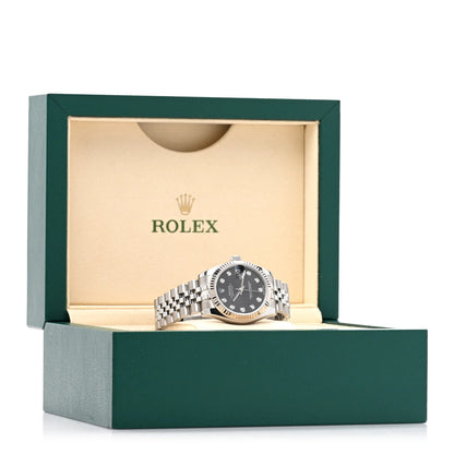 Rolex Stainless Steel 18K White Gold Diamond 31mm Oyster Perpetual Datejust Watch Black 178274