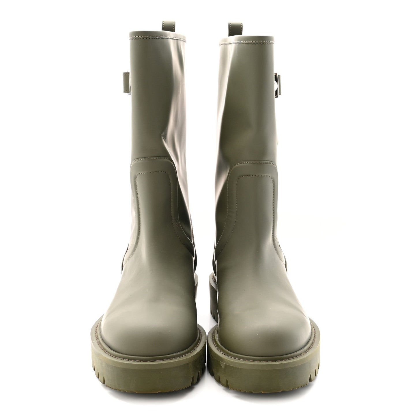 Rubber Calfskin Territory Flat Boots 37 Khaki