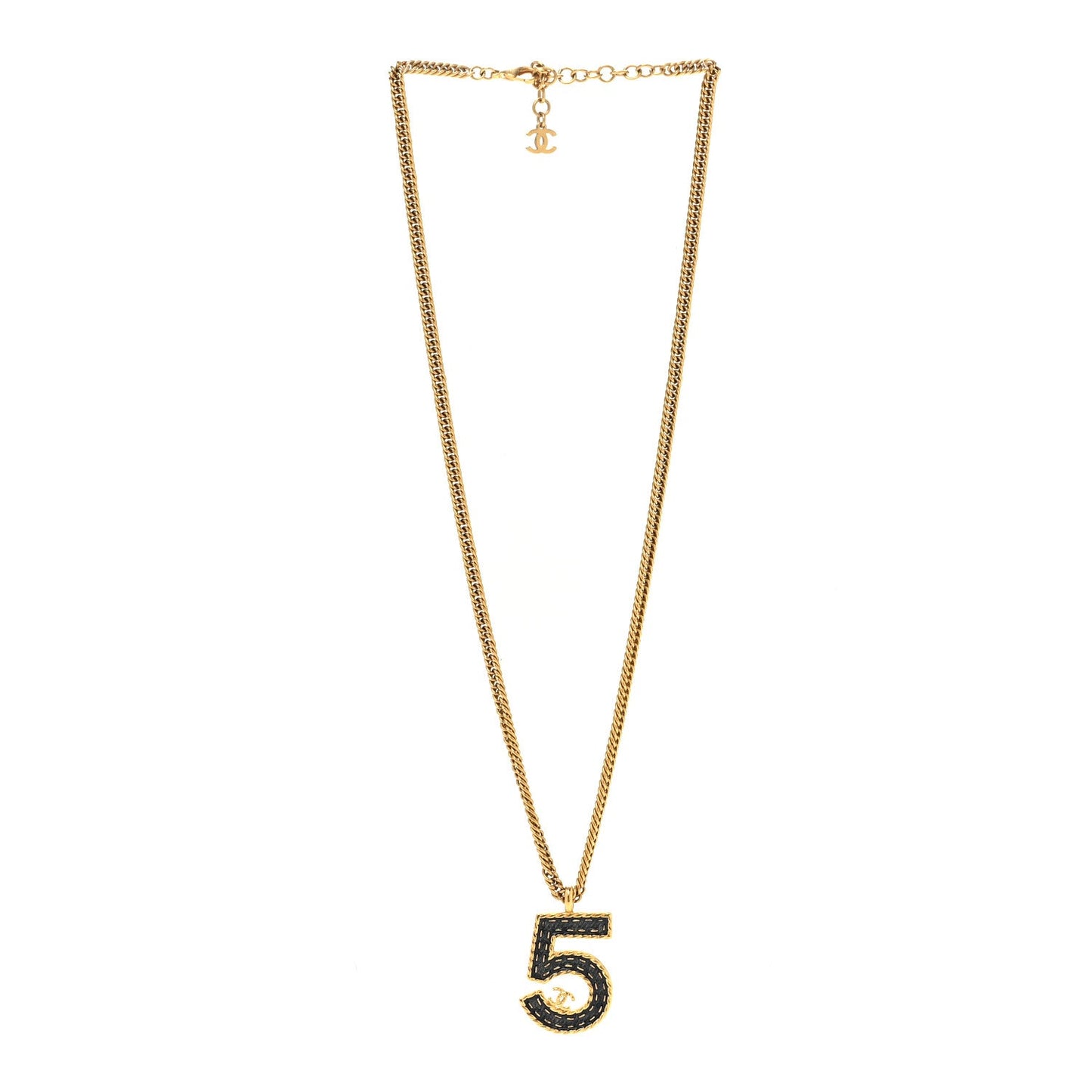 Metal Enamel Denim CC No 5 Necklace Gold Blue