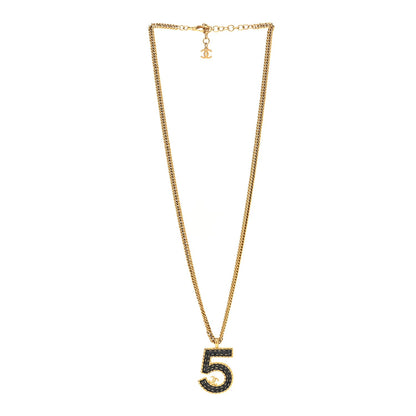 Metal Enamel Denim CC No 5 Necklace Gold Blue