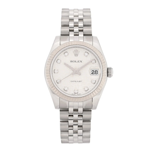 Rolex Stainless Steel 18K White Gold Diamond 31mm Oyster Perpetual Datejust Watch Silver Jubilee 178274