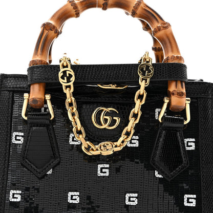 Lizard Sequin GG Monogram Mini Diana Tote Bag Black
