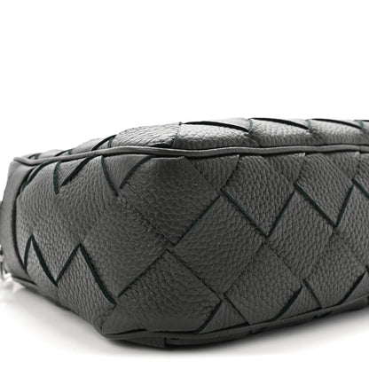 Grained Calfskin Intrecciato Medium Camera Bag Dark Green