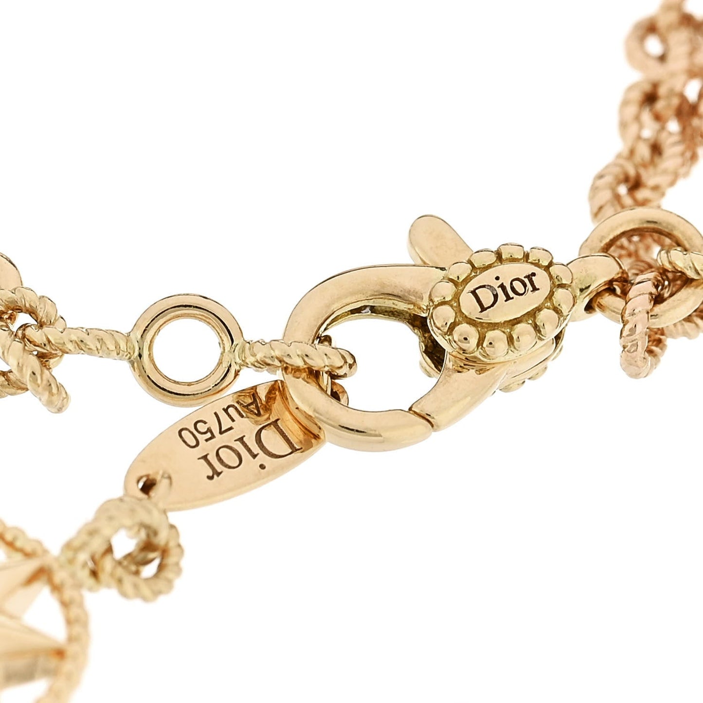 18K Yellow White Rose Gold Diamond Rose et Etoile Des Vents Triple Chain Bracelet