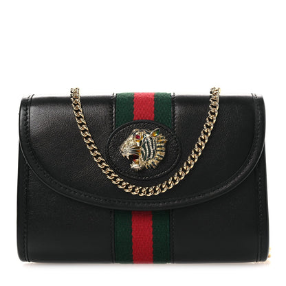 Textured Calfskin Web Mini Rajah Slim Flap Shoulder Bag Black