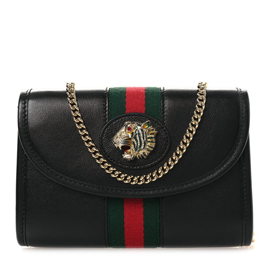 Textured Calfskin Web Mini Rajah Slim Flap Shoulder Bag Black