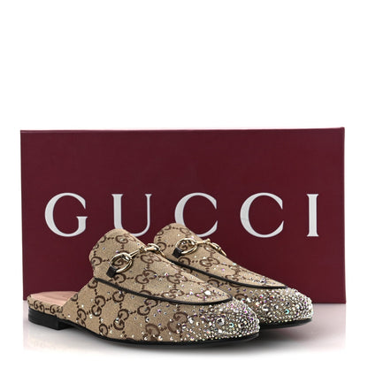 Crystal Canvas GG Monogram Nappa Womens Princetown Slippers 37.5 Beige Ebony New Acero