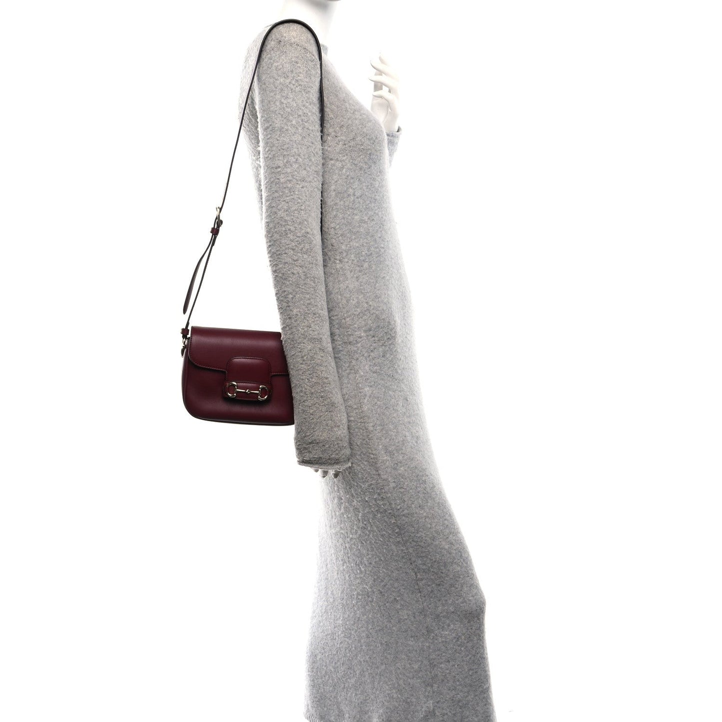 Arabella Calfskin Horsebit 1955 Soft Small Shoulder Bag Rosso Ancora
